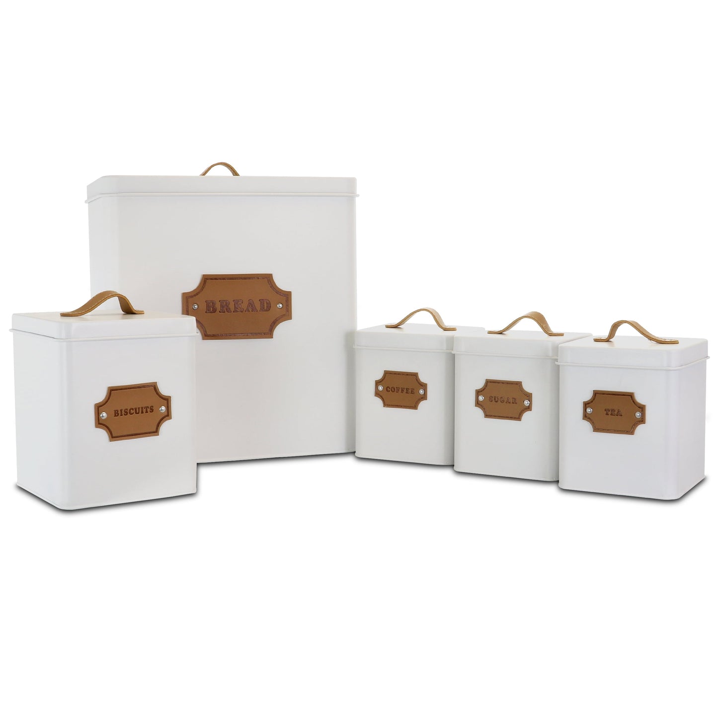MegaChef Kitchen Food Storage and Organization 5 Piece Cannister Set in White