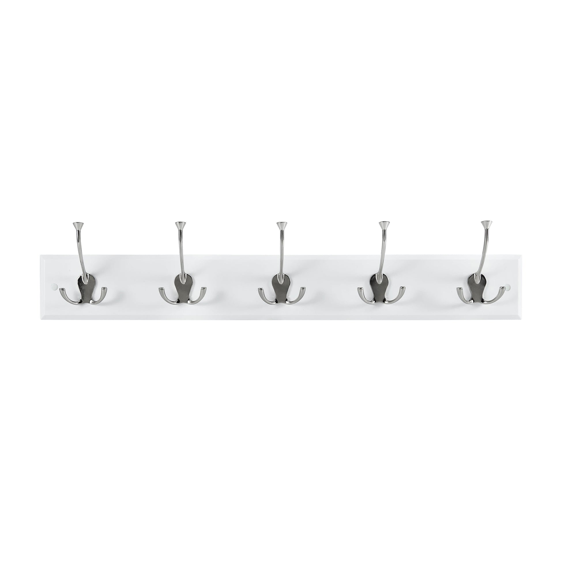 Melannco 27X5 Inch Wall Mount MDF Coat Rack With 5 Silver Metal  Hooks White