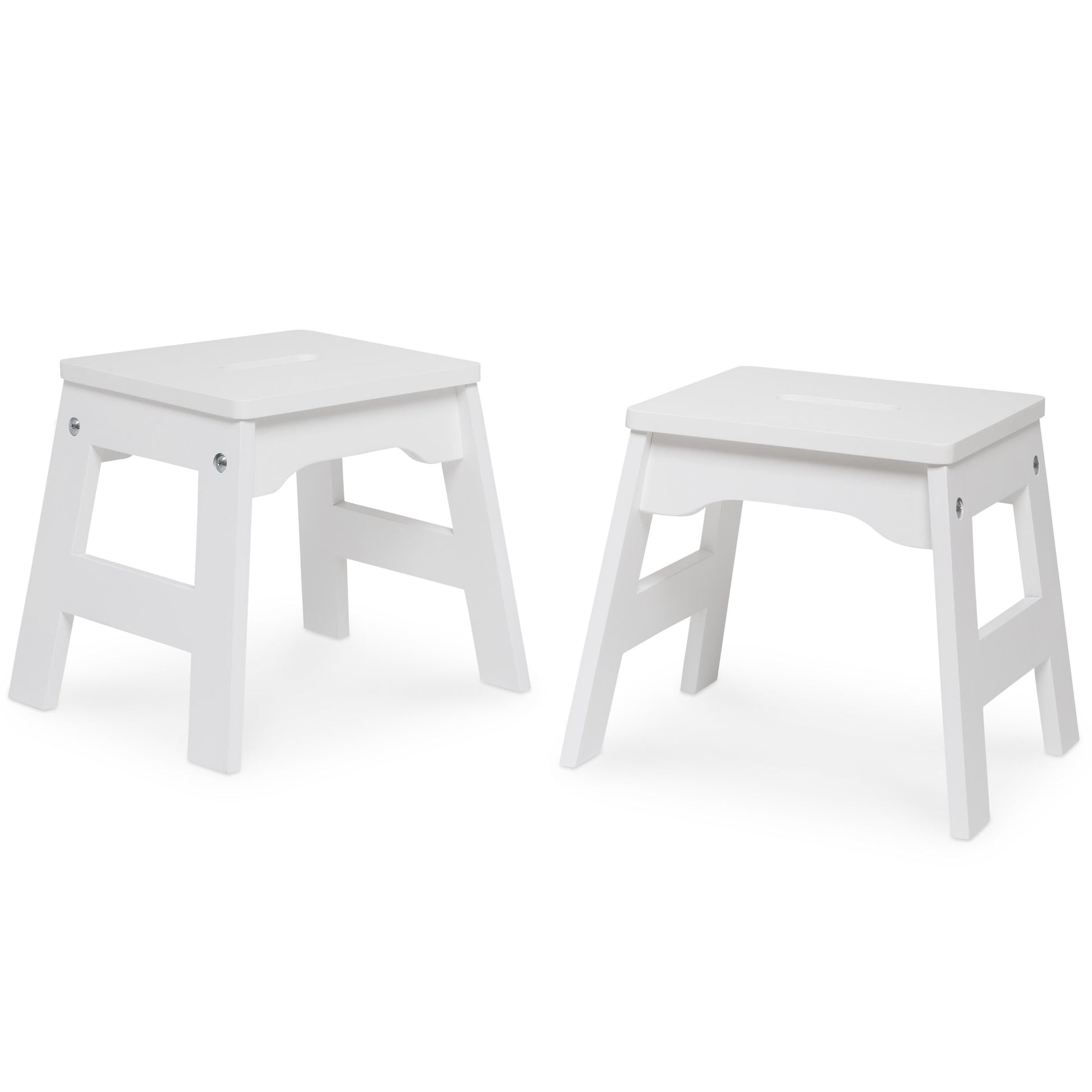 Melissa & Doug Taburetes de Madera â€“ Juego de 2 Taburetes Apilables y PortÃ¡tiles de 11 Pulgadas de Alto (Blanco)