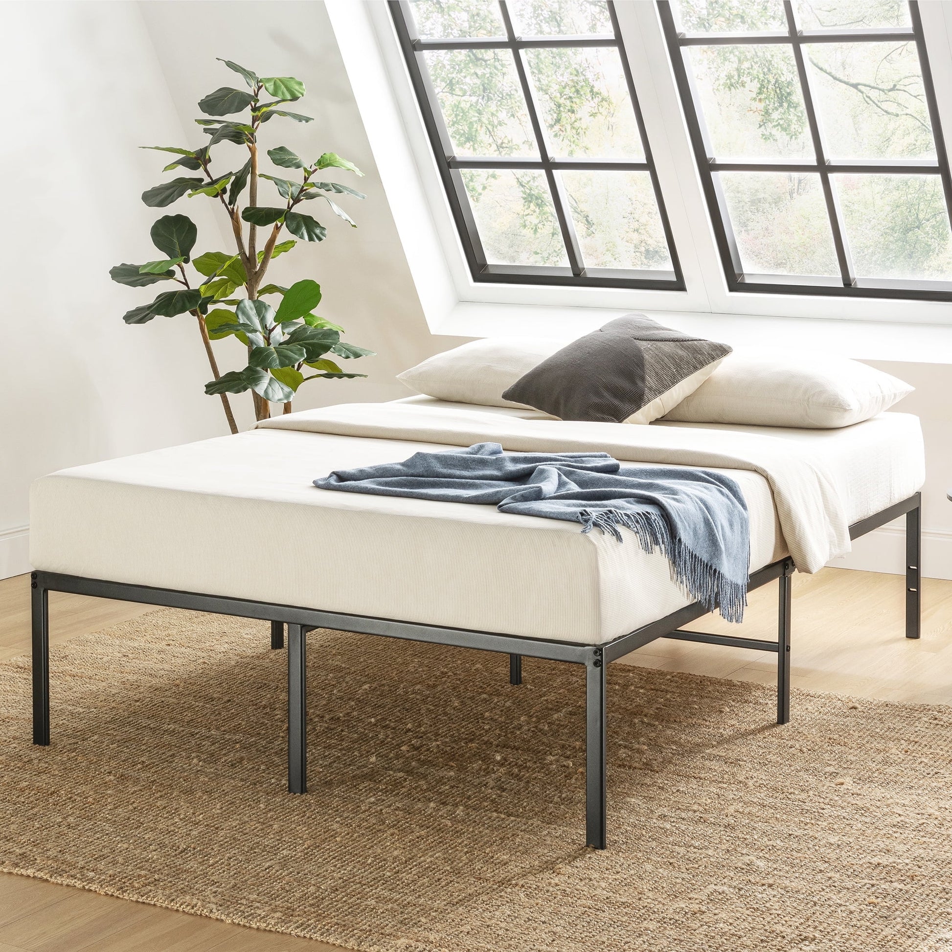 Best Price Mattress 16" Metal Platform Bed Frame, Heavy Duty Steel Slats, Black, Queen