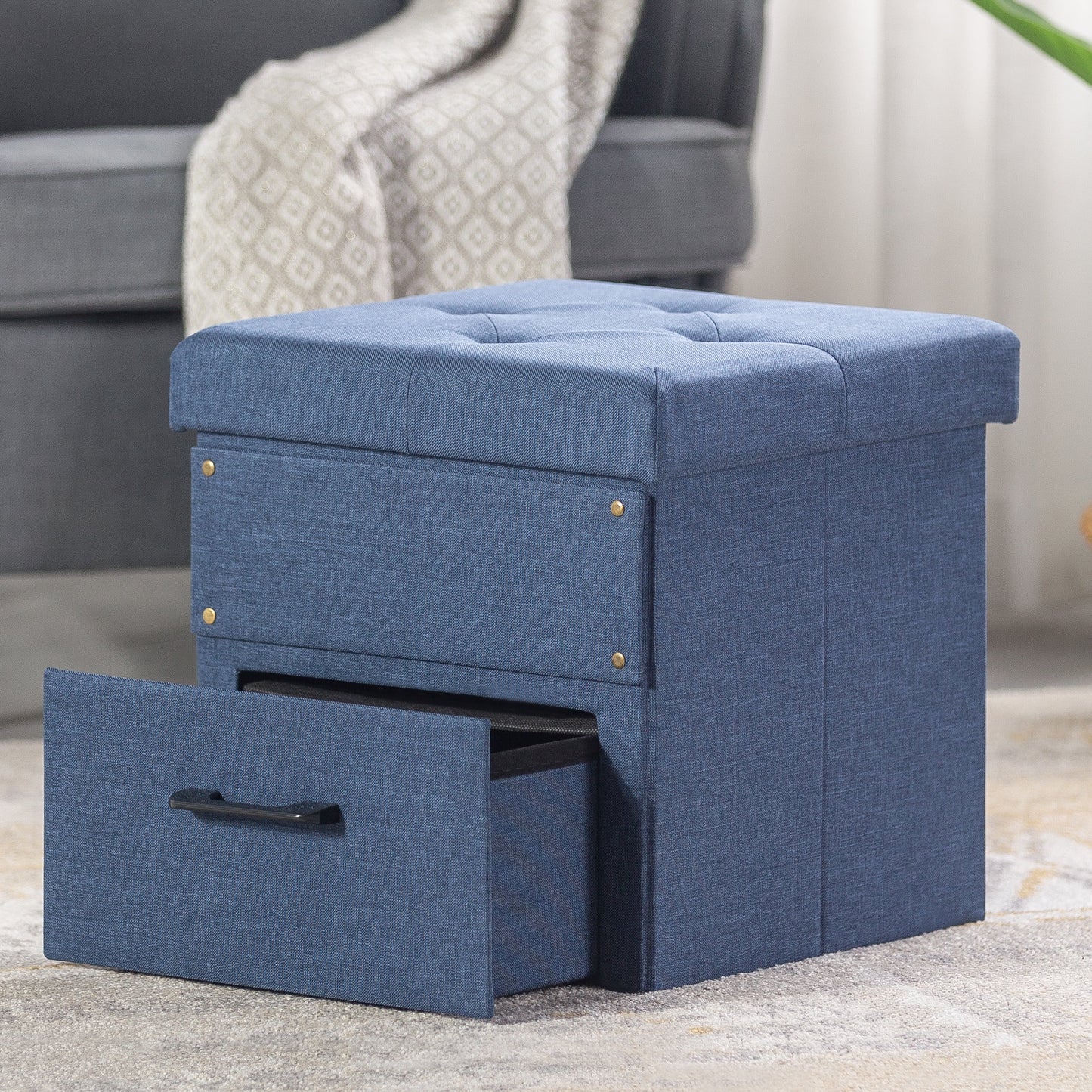 Mellow Stockbox 15" Ottoman with Storage Drawer, Black