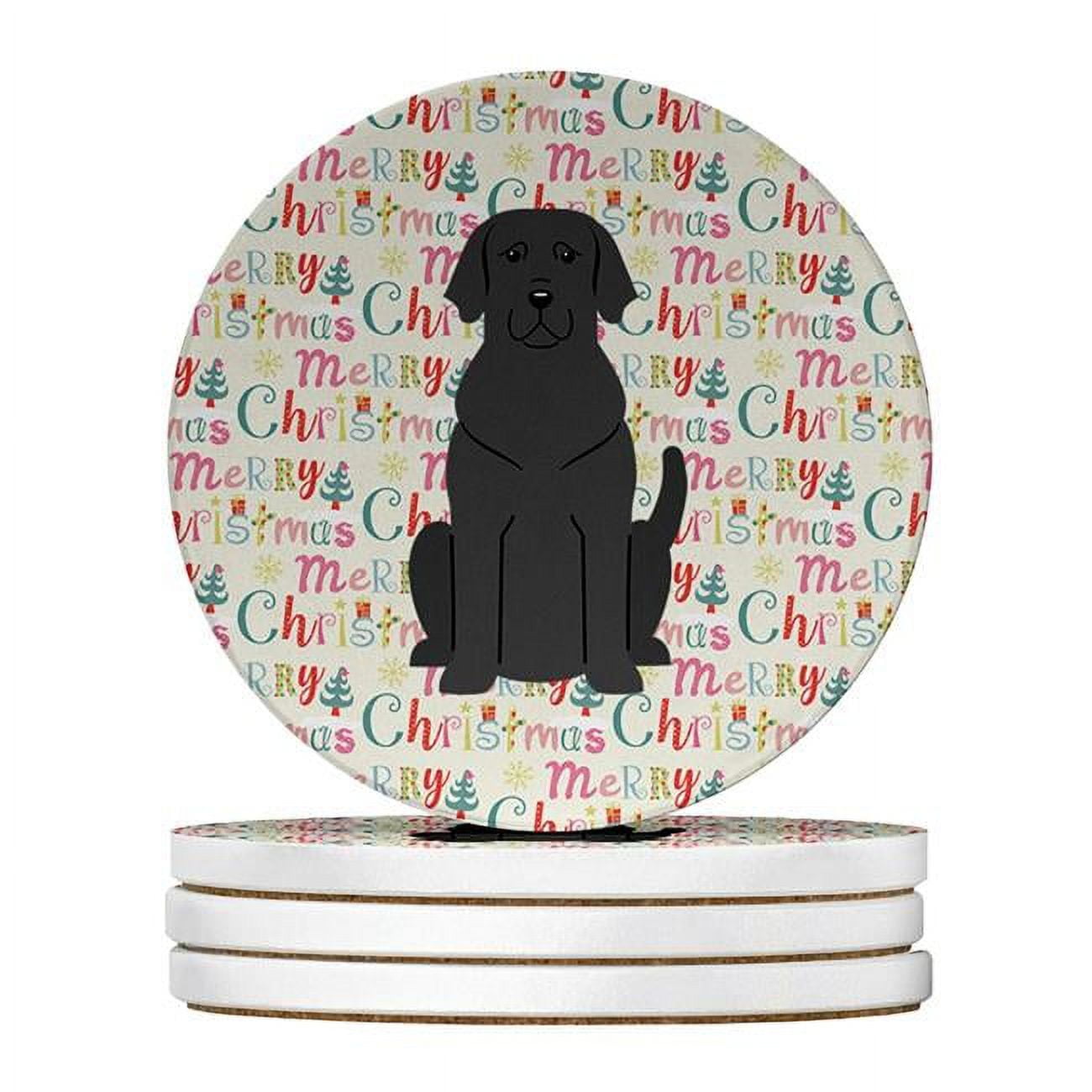 Merry Christmas Black Labrador Large Sandstone Coasters Pack of 4 4 in x 4 in