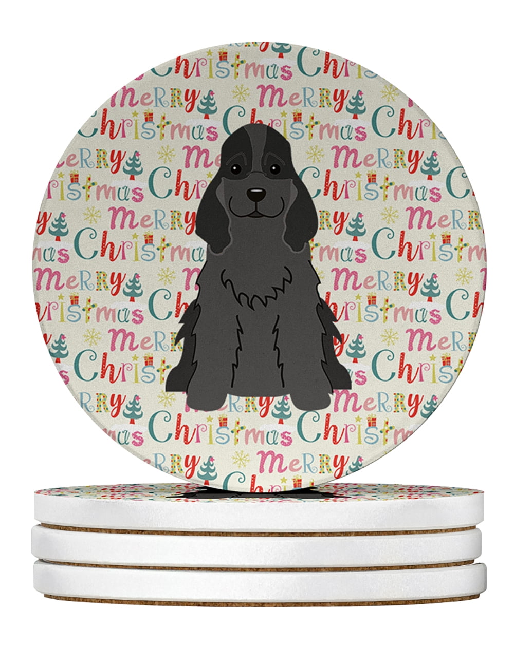 Merry Christmas Cocker Spaniel Black Large Sandstone Coasters Pack of 4 4 in x 4 in
