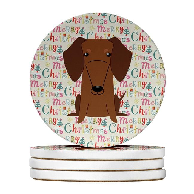 Merry Christmas Dachshund Red Brown Large Sandstone Coasters Pack of 4 4 in x 4 in