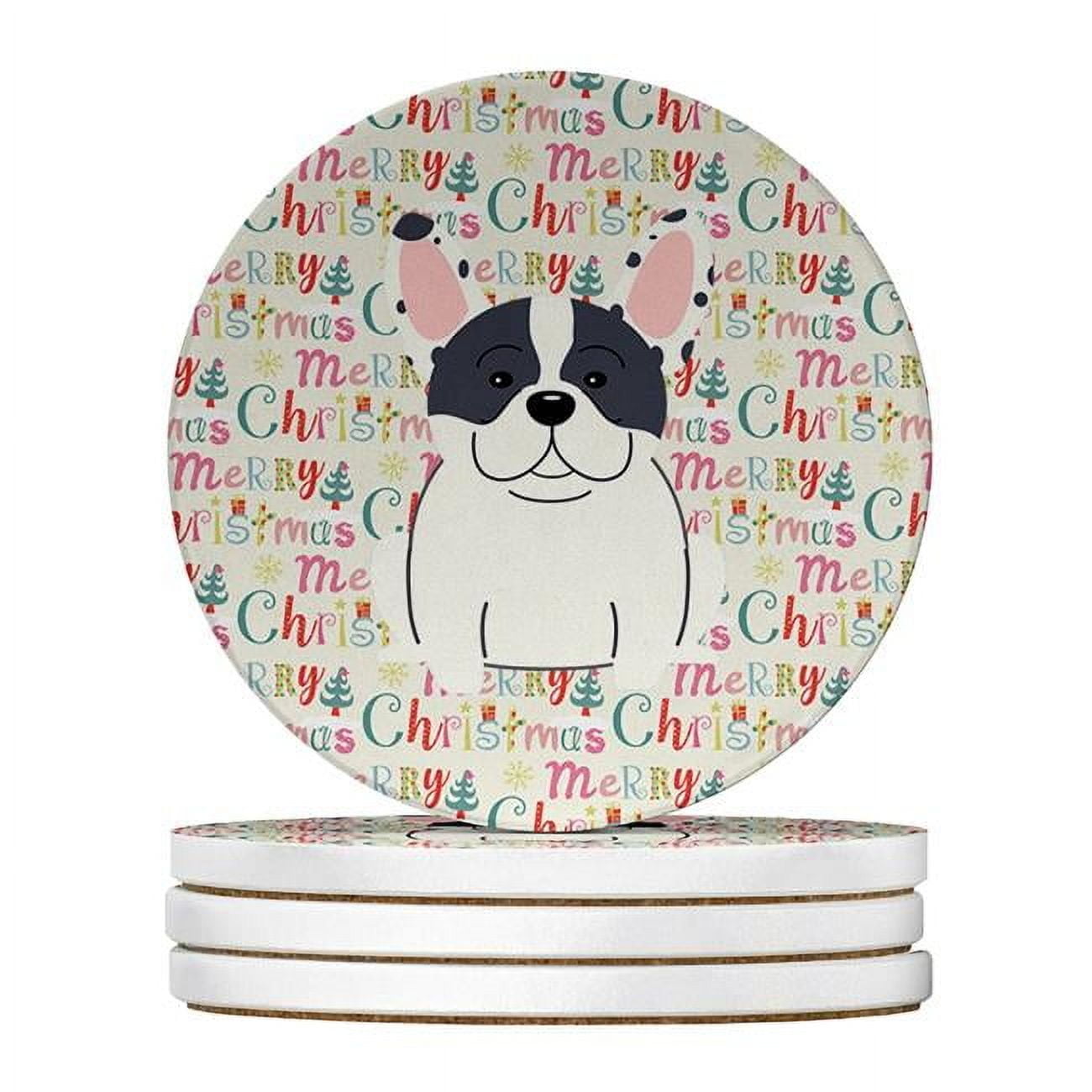 Merry Christmas French Bulldog Piebald Large Sandstone Coasters Pack of 4 4 in x 4 in