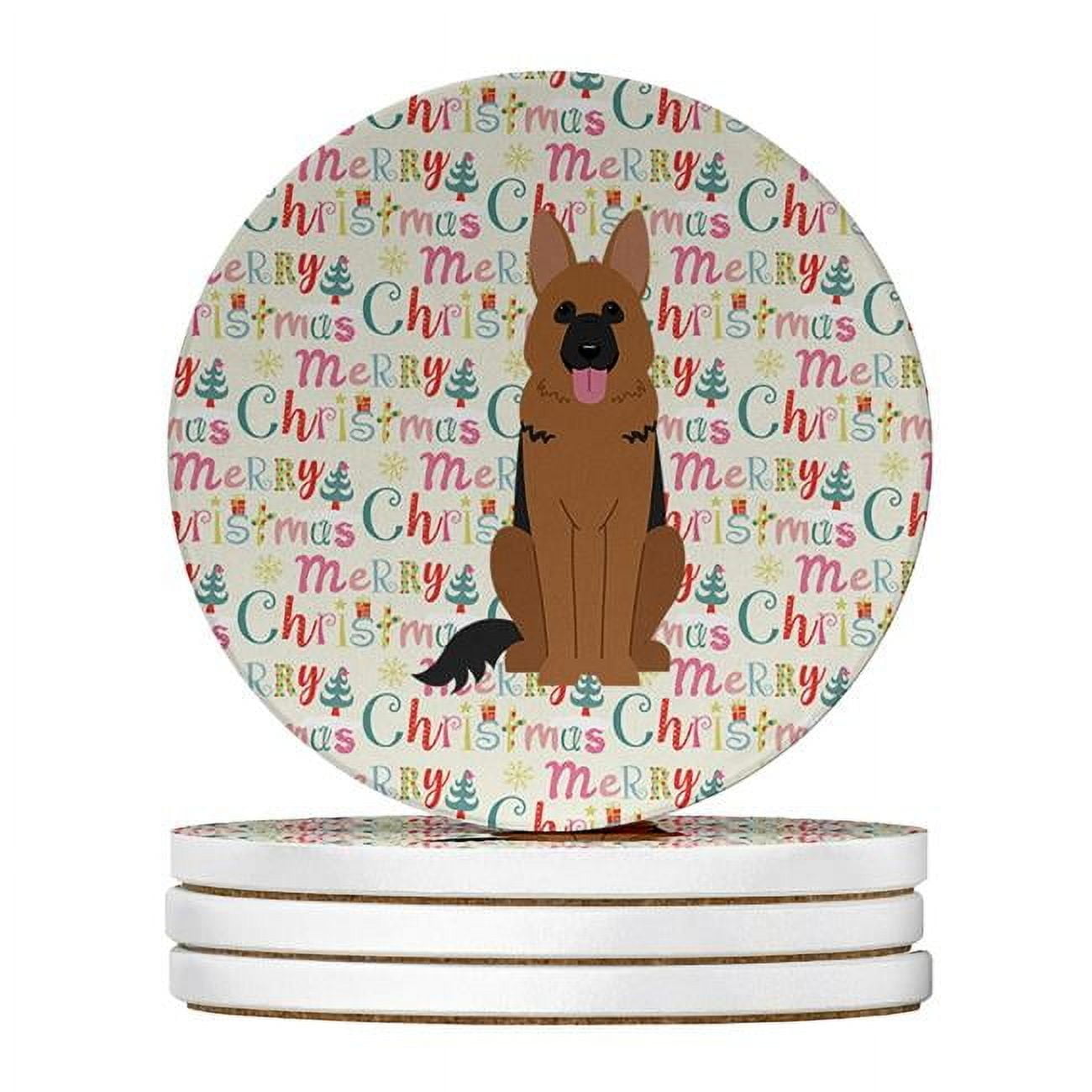 Merry Christmas German Shepherd Large Sandstone Coasters Pack of 4 4 in x 4 in