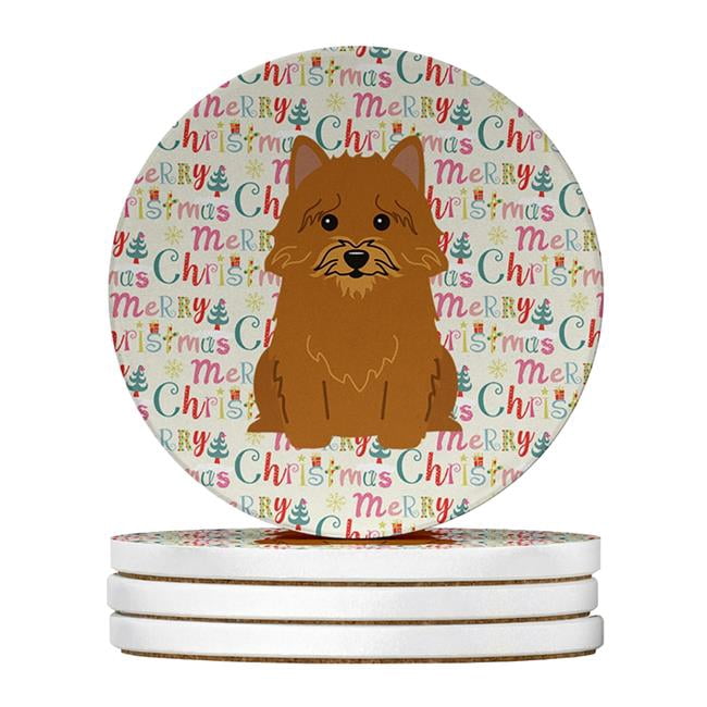 Merry Christmas Norwich Terrier Large Sandstone Coasters Pack of 4 4 in x 4 in