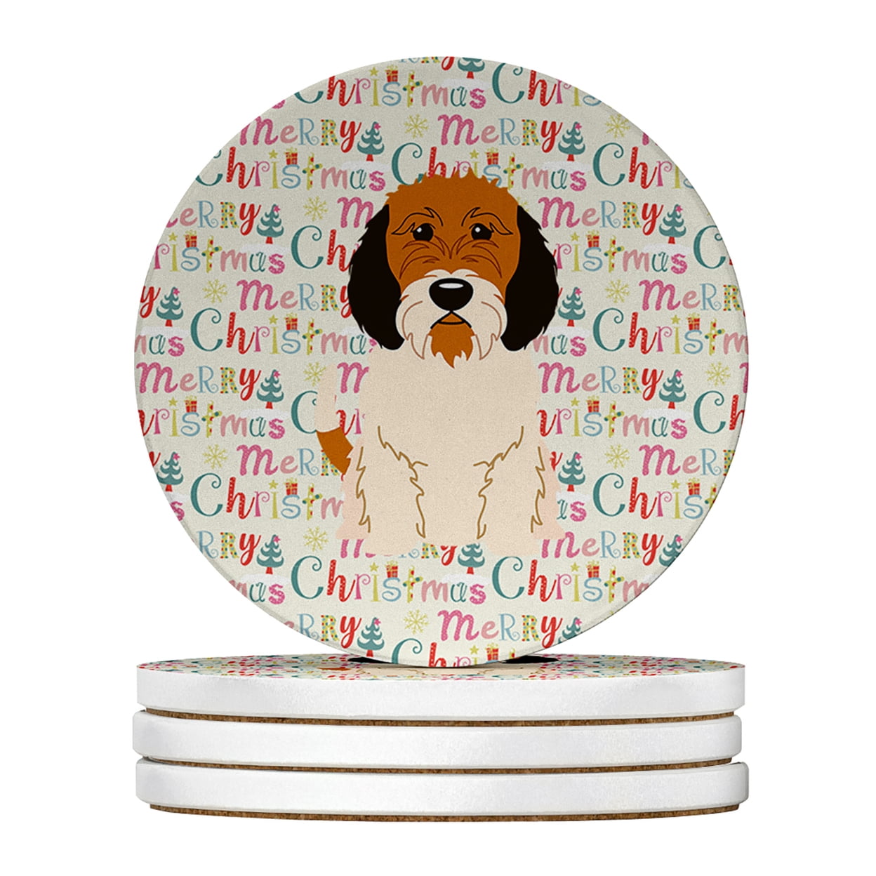 Merry Christmas Petit Basset Griffon Veenden Large Sandstone Coasters Pack of 4 4 in x 4 in
