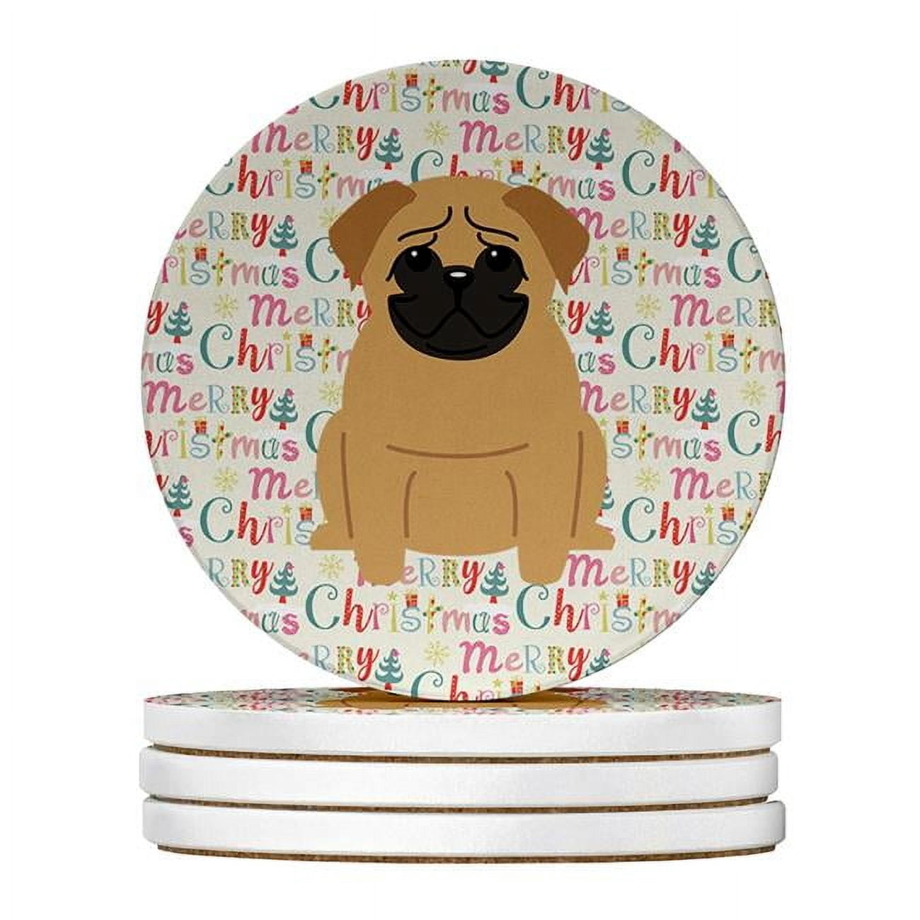 Merry Christmas Pug Brown Large Sandstone Coasters Pack of 4 4 in x 4 in