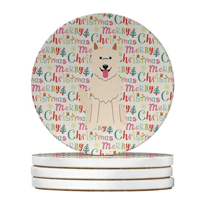 Merry Christmas White German Shepherd Large Sandstone Coasters Pack of 4 4 in x 4 in