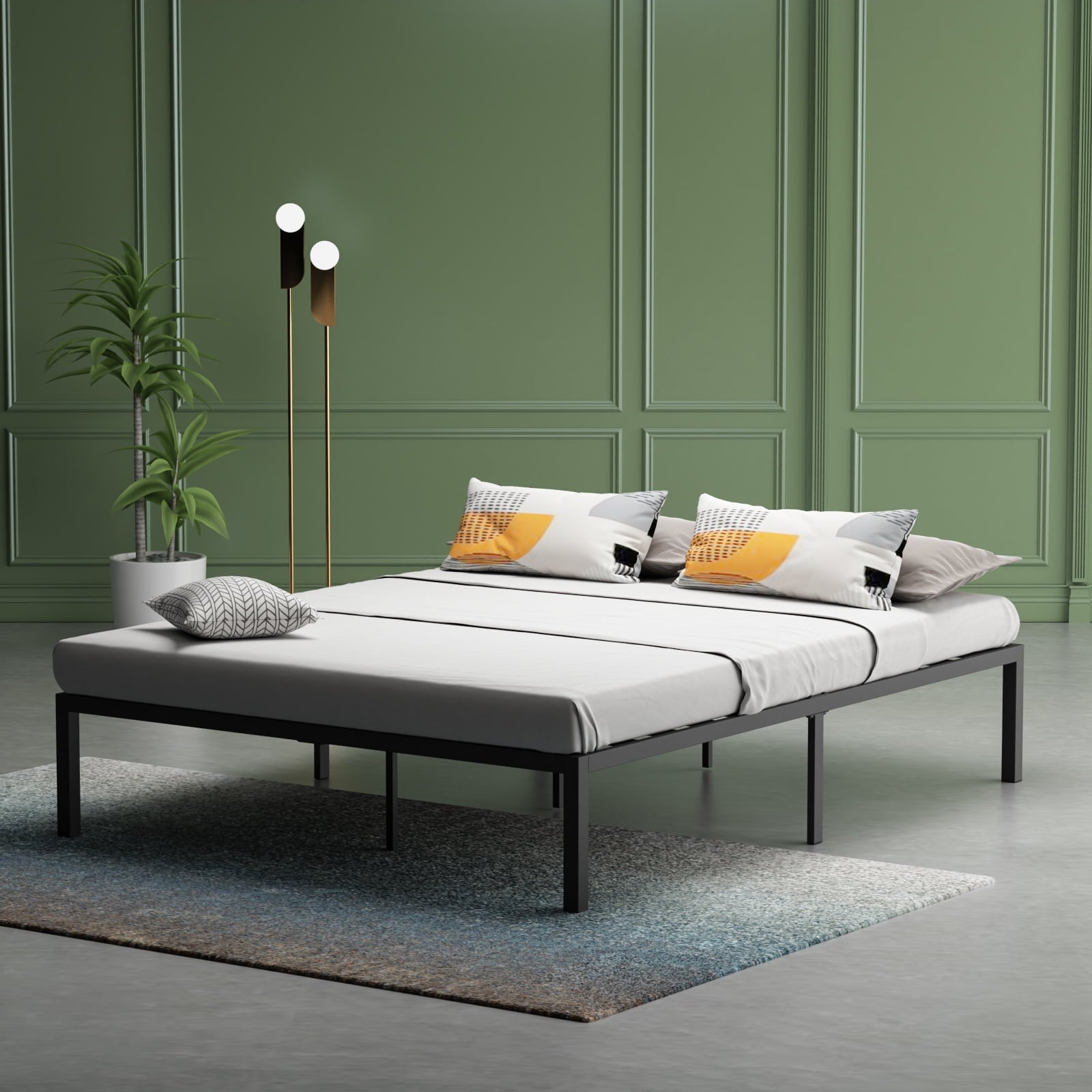 Metal Storage Platform Bed Frame, King, Black