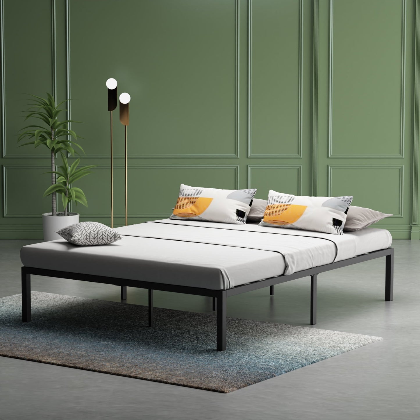Metal Storage Platform Bed Frame, Queen, Black