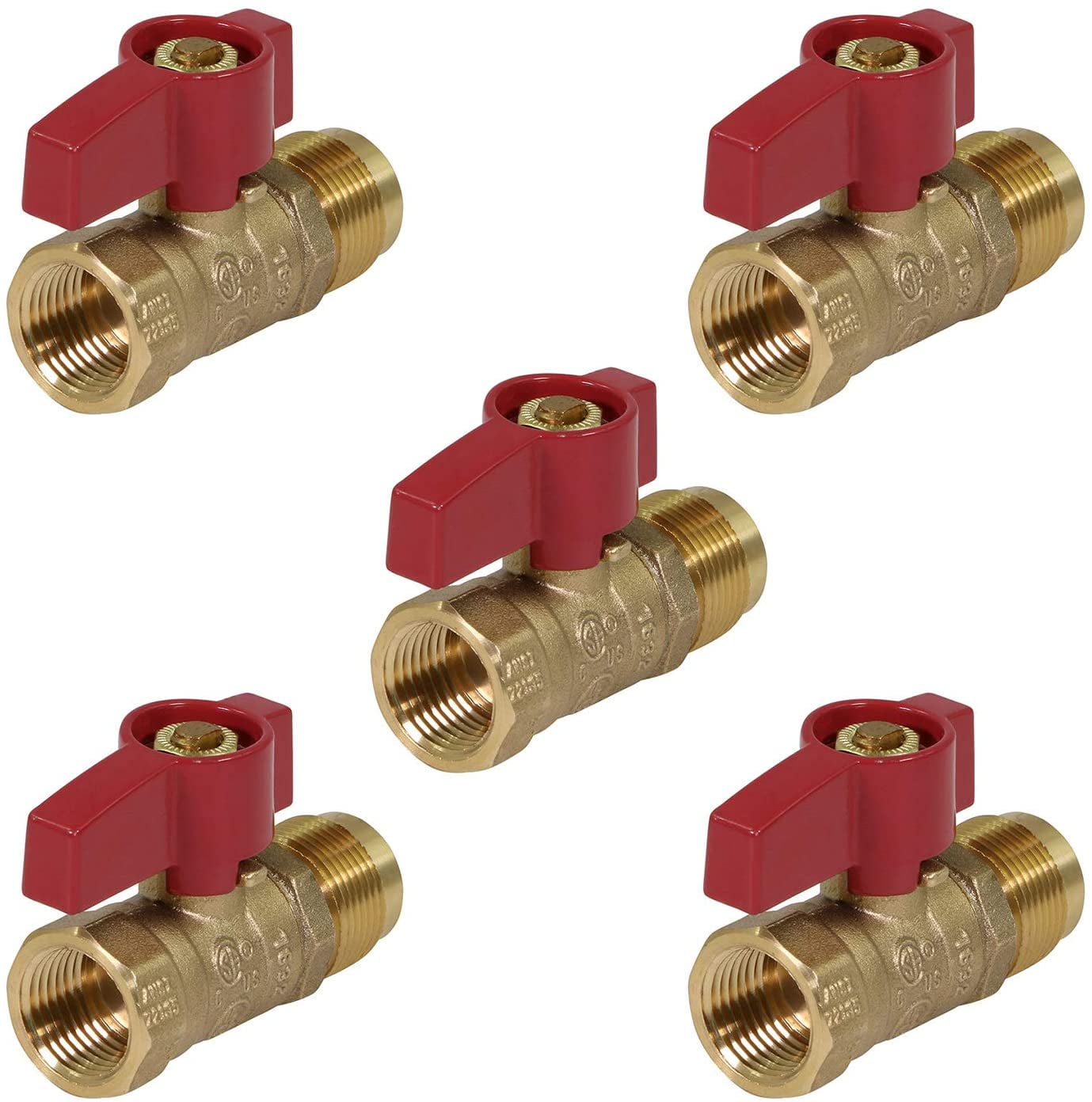 Midline Valve LxF1238GAS-5 Premium Brass Gas Ball Valve, with 3/8 in. x 1/2 in. Flare x FIP Connections (Pack of 5)