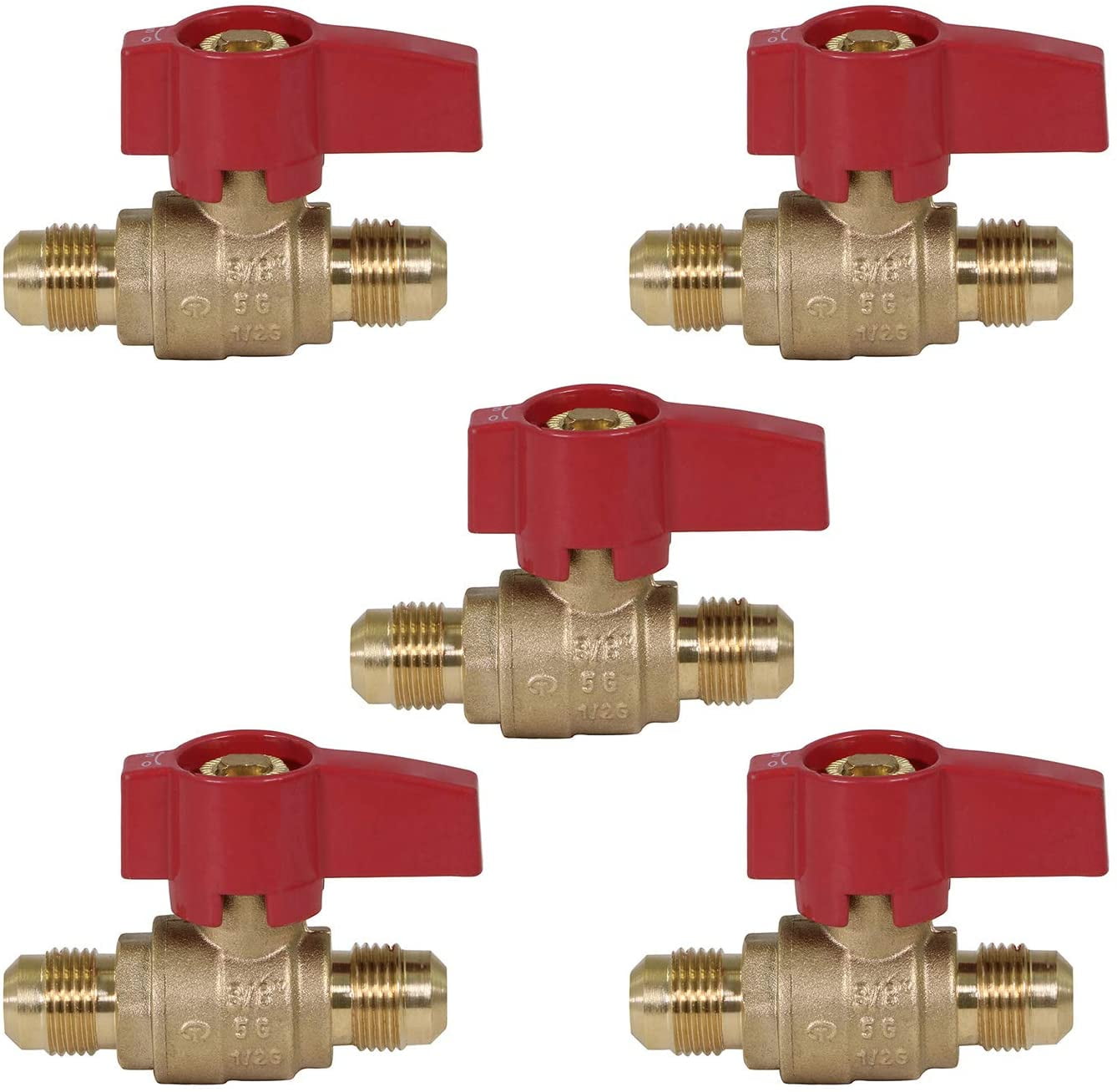 Midline Valve LxL1212GAS-5 Premium Brass Gas Ball Valve, with 1/2 in. x 1/2 in. Flare Connections (Pack of 5)