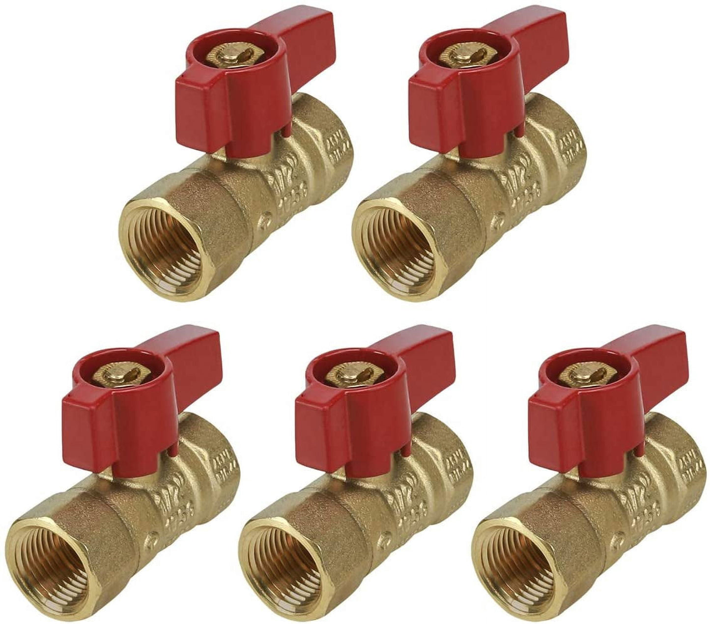 Midline Valve RFIP34-5 Premium Brass Gas Ball Valve, with Red Aluminum Alloy Handle, 3/4 in. FIP Connections (Pack of 5)