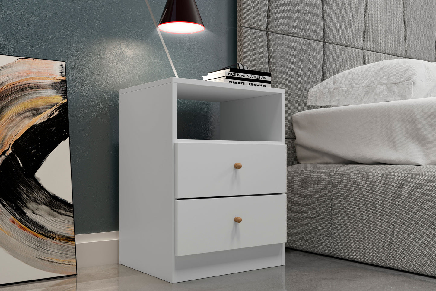 Midtown Concept Jersey 2-Drawer Bedside Nightstand Table, White