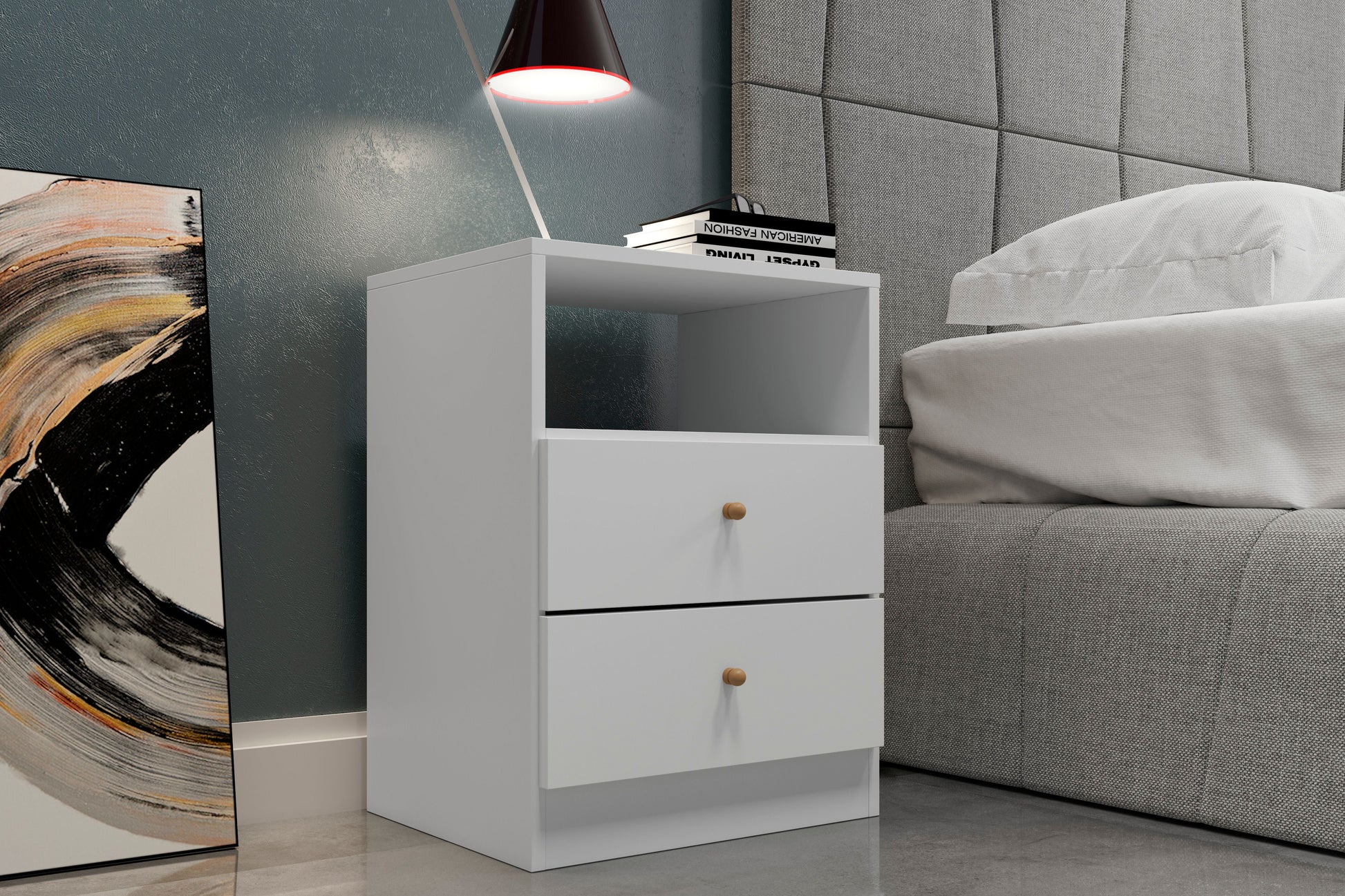 Midtown Concept Jersey 2-Drawer Bedside Nightstand Table, White