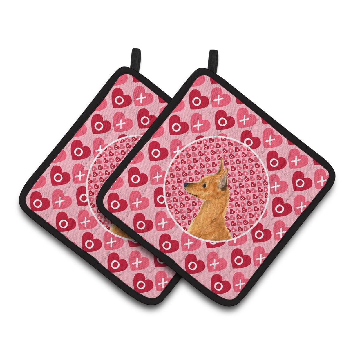 Min Pin Hearts Love and Valentine's Day Portrait Pair of Pot Holders