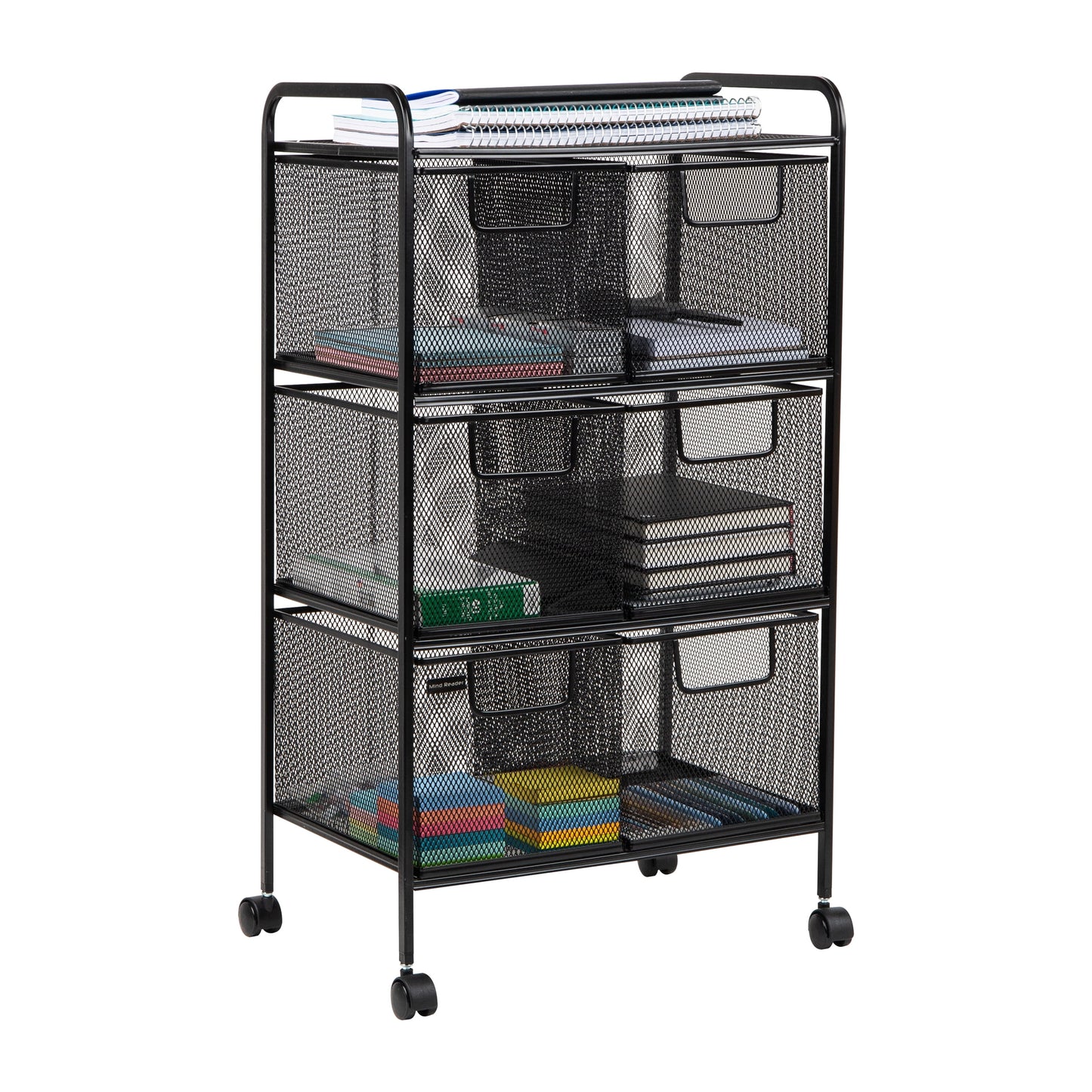 Mind Reader Multipurpose Rolling Cart with Drawers, Office Storage Organizer, Utility Cart, Metal, Black