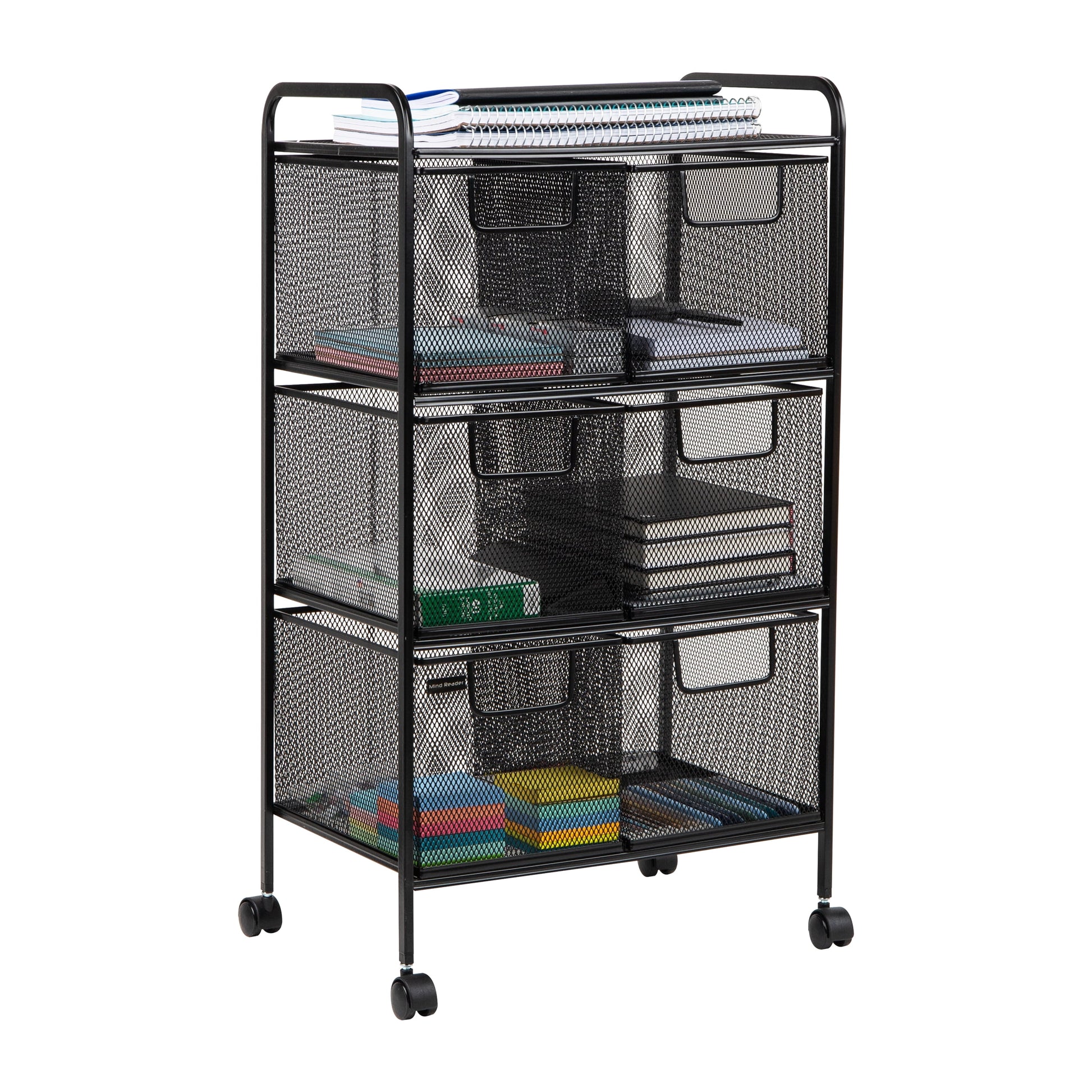 Mind Reader Multipurpose Rolling Cart with Drawers, Office Storage Organizer, Utility Cart, Metal, Black