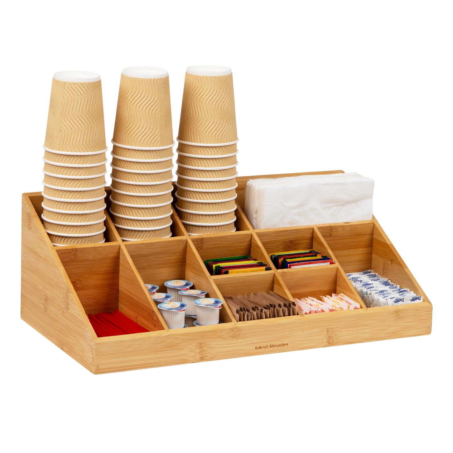 Mind Reader Cup and Condiment Station, Countertop Organizer, Coffee Bar, Kitchen, Stirrers, White
