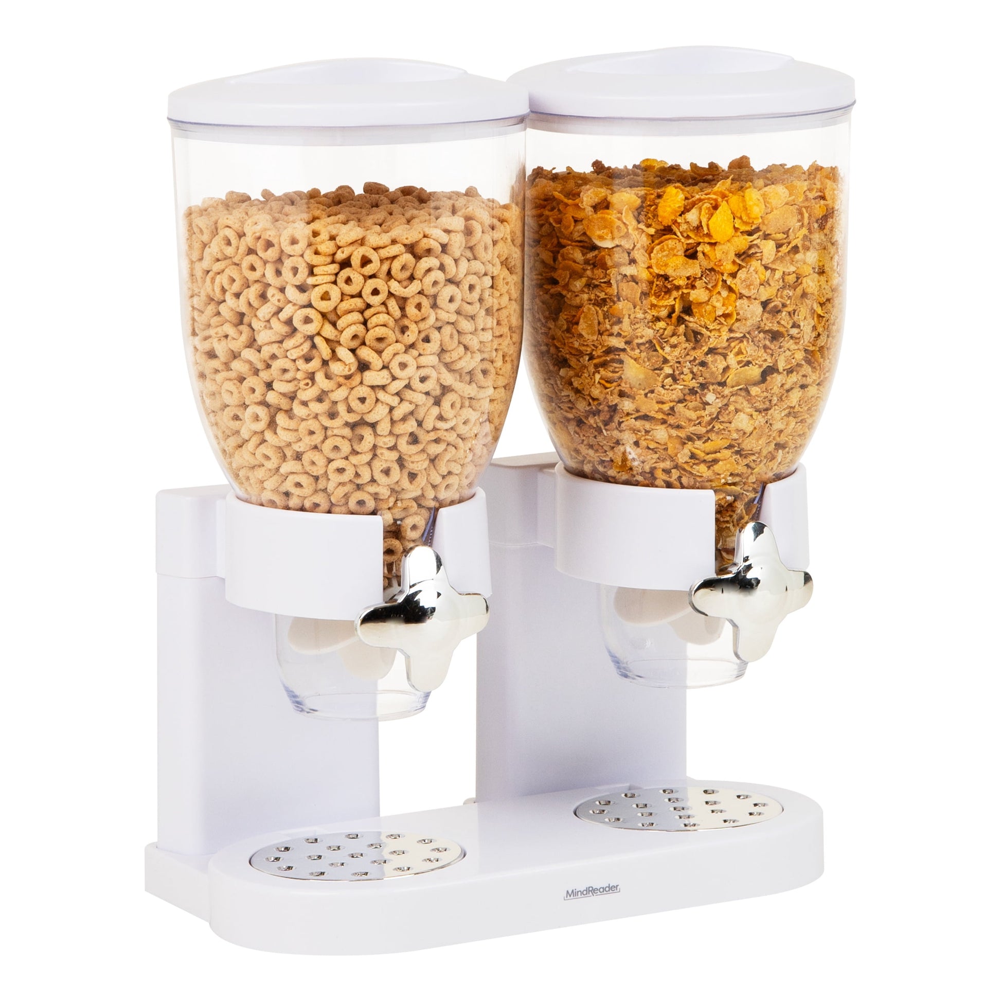 Mind Reader Double Dry Food Dispenser, 2 x 3.5L Countertop Containers for Cereal, Granola, Candy, Rice, and Coffee Beans, White