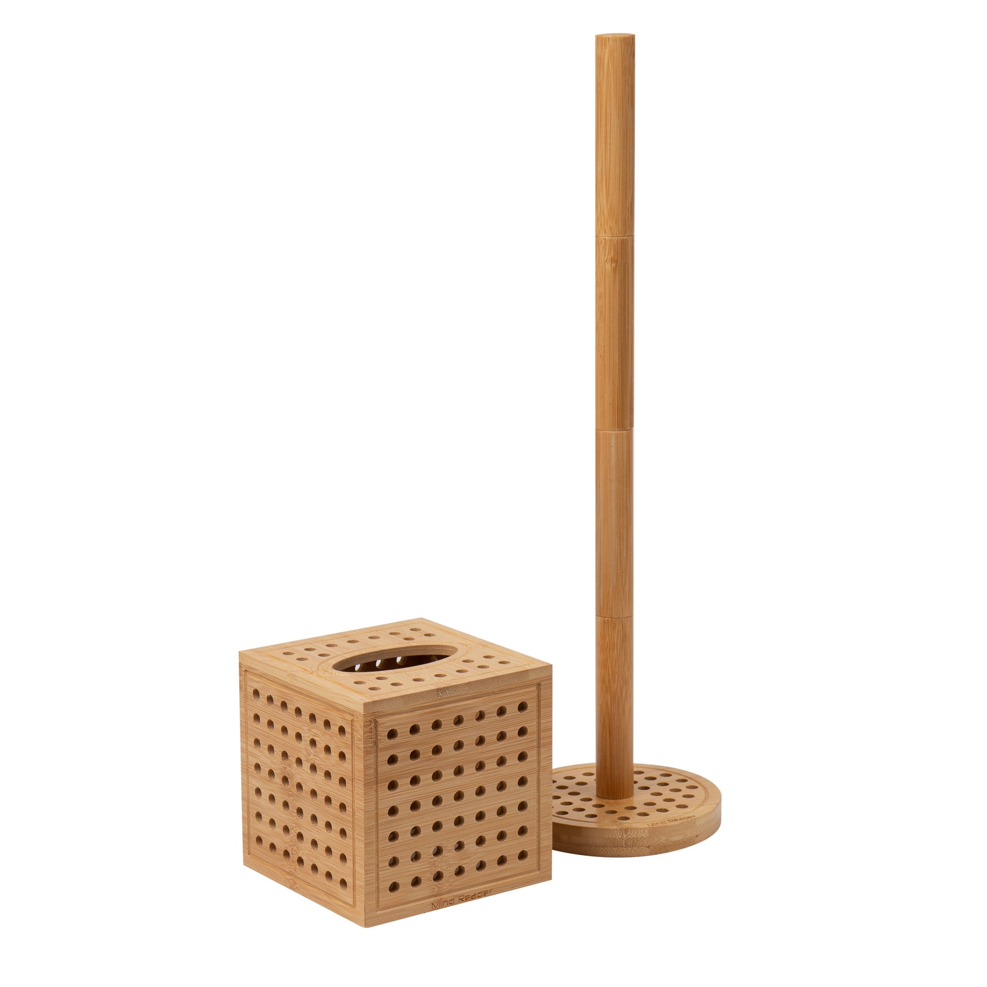 Mind Reader Lattice Collection, Tissue Box Cover and Toilet Paper Holder Set, Brown