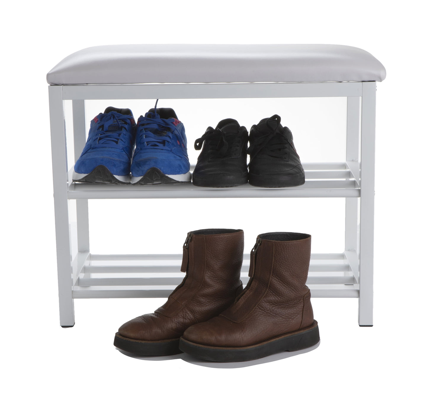 Mind Reader Shoe Bench, Shoe Organizer, Shoe Rack, Padded Bench, 23.5"L x 11.8"W x 19.88"H, White