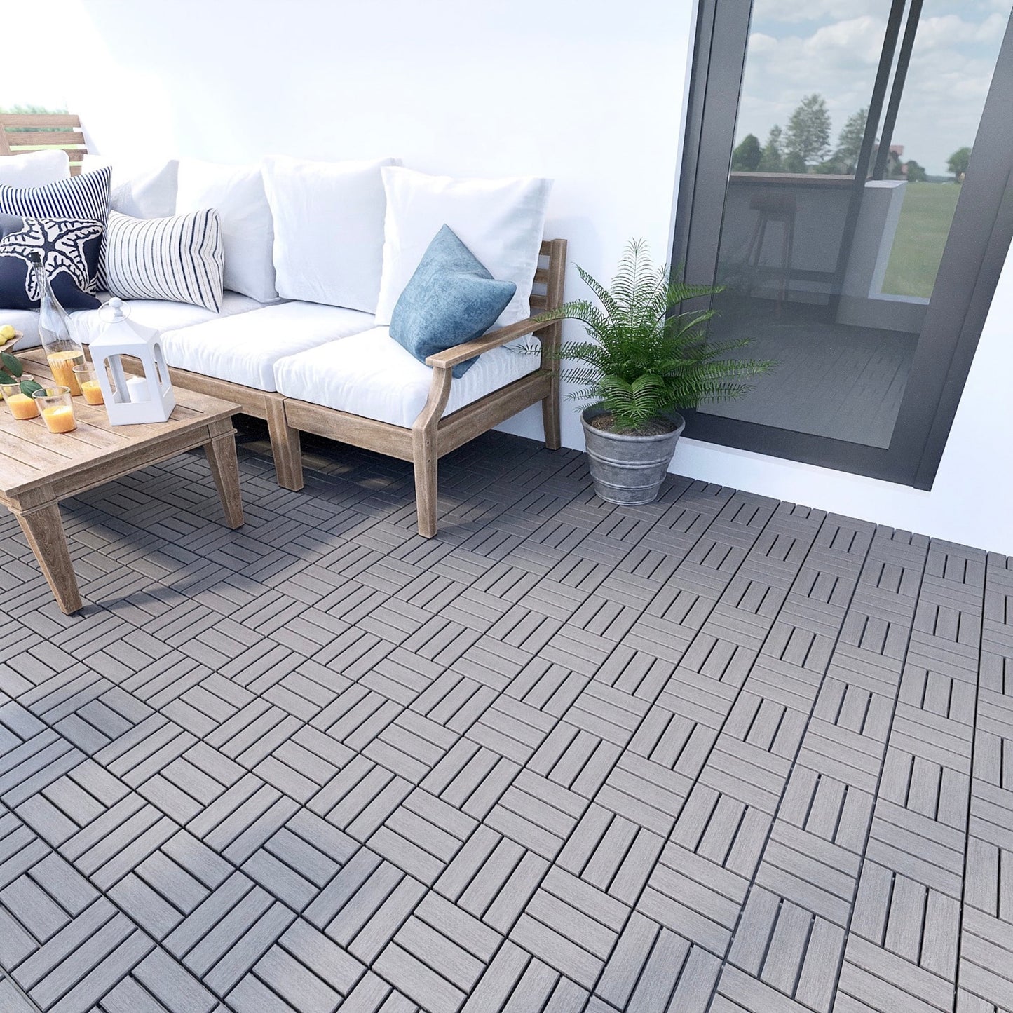 Miniyam 20 Pcs Interlocking Deck Tiles, 12x12 inch, Acacia Solid Wood, Outdoor Balcony, Light Gray