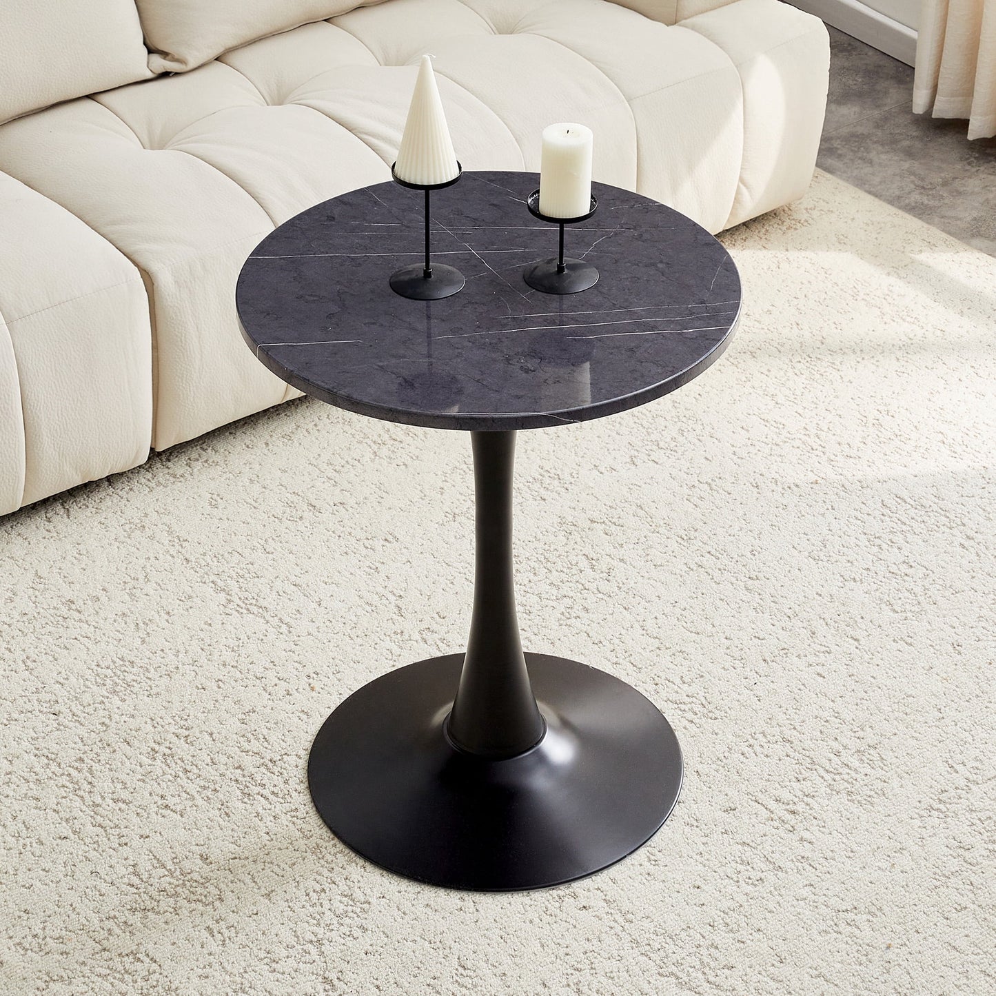 Miniyam 23.6â€ Round Dining Table, Small Pedestal Tulip Style Table for 2â€“4 People, Wooden Top with Metal Base, Charcoal Gray