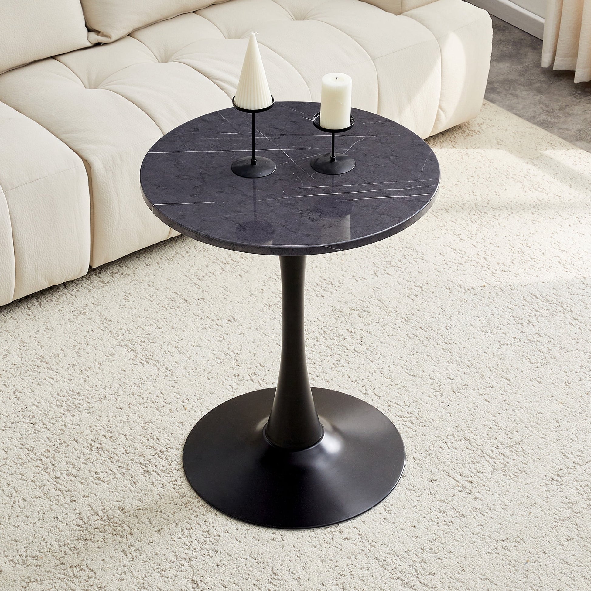 Miniyam 23.6â€ Round Dining Table, Small Pedestal Tulip Style Table for 2â€“4 People, Wooden Top with Metal Base, Charcoal Gray