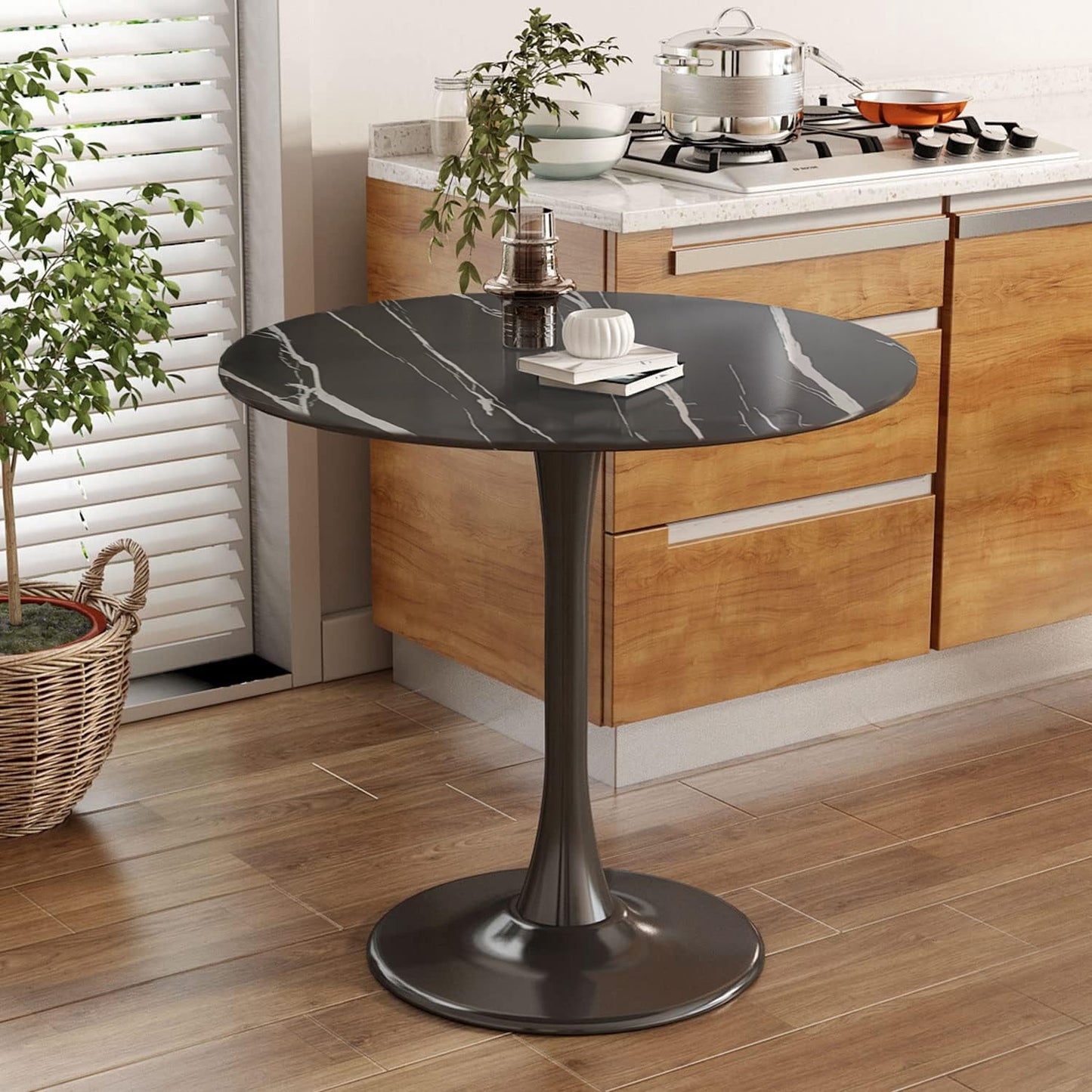 Miniyam 23.6" Round Dining Table, Small Wood Breakfast Table for Apartment, Kitchen or Studio, Modern Compact Dining Table for 2, Black