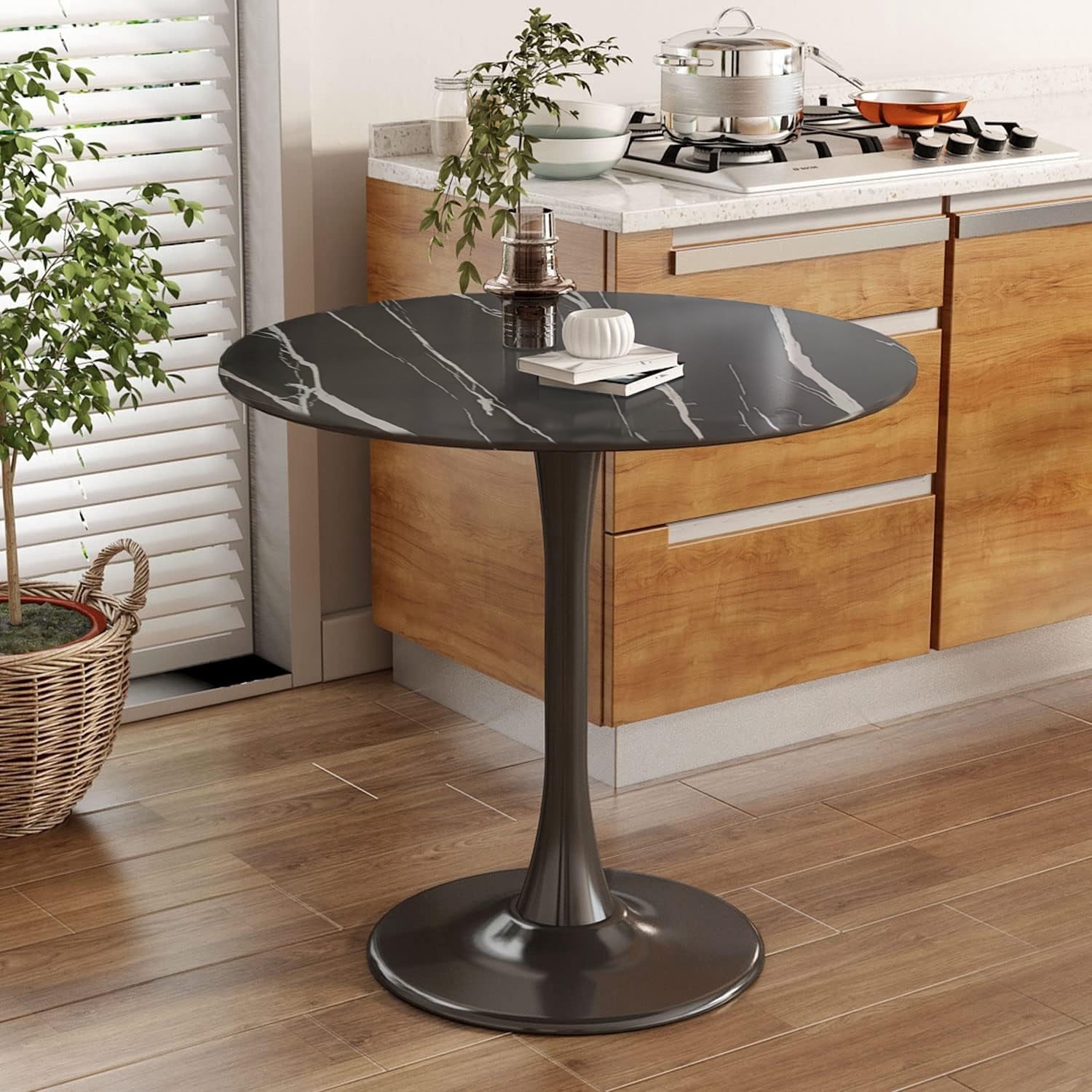 Miniyam 23.6" Round Dining Table, Small Wood Breakfast Table for Apartment, Kitchen or Studio, Modern Compact Dining Table for 2, Black