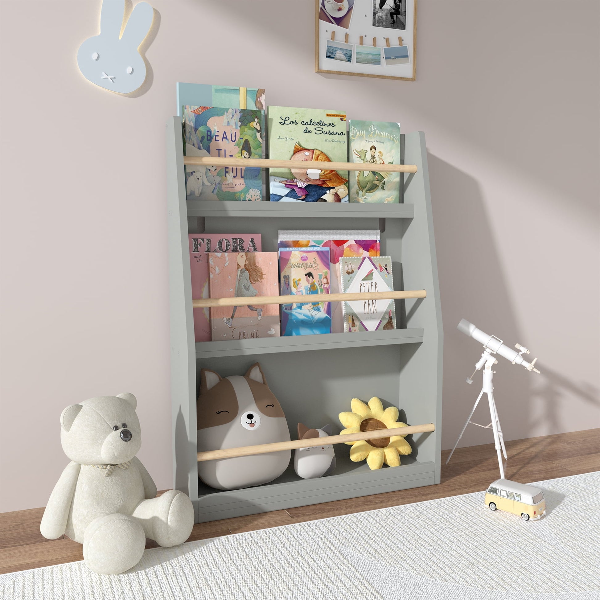Miniyam EstanterÃ­a de Madera de 3 Niveles con Almacenamiento de Juguetes para NiÃ±os, Salvia