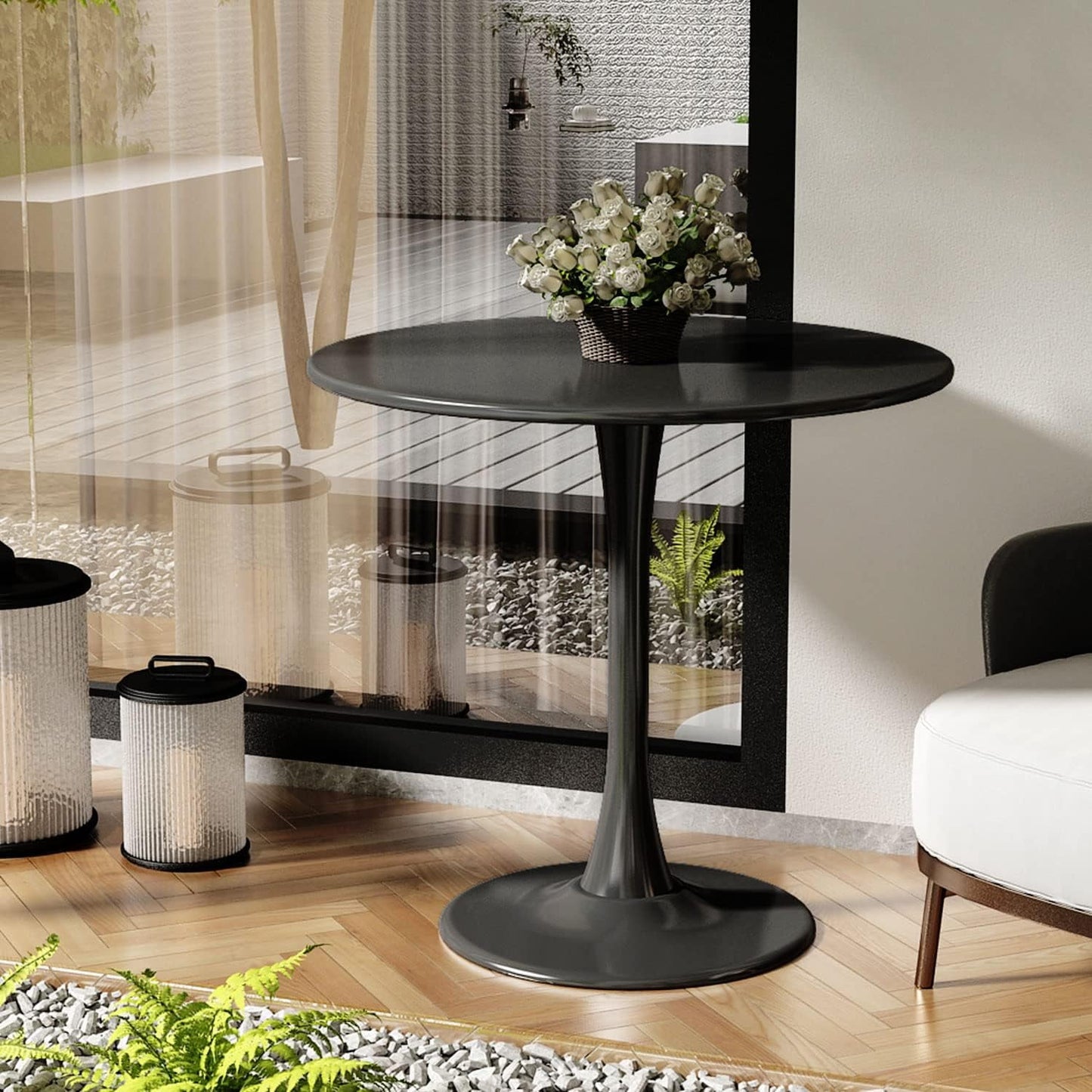 Miniyam 31.5" Round Dining Table for 2-4, Small Modern Kitchen Table with Black Pedestal Base