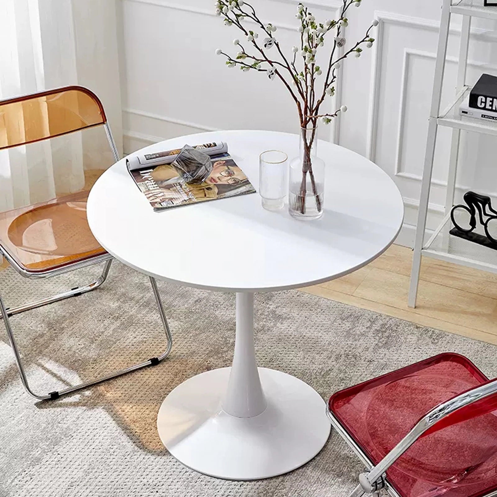 Miniyam 31.5" Round Dining Table for 2-4, Small Modern Kitchen Table with White Pedestal Base