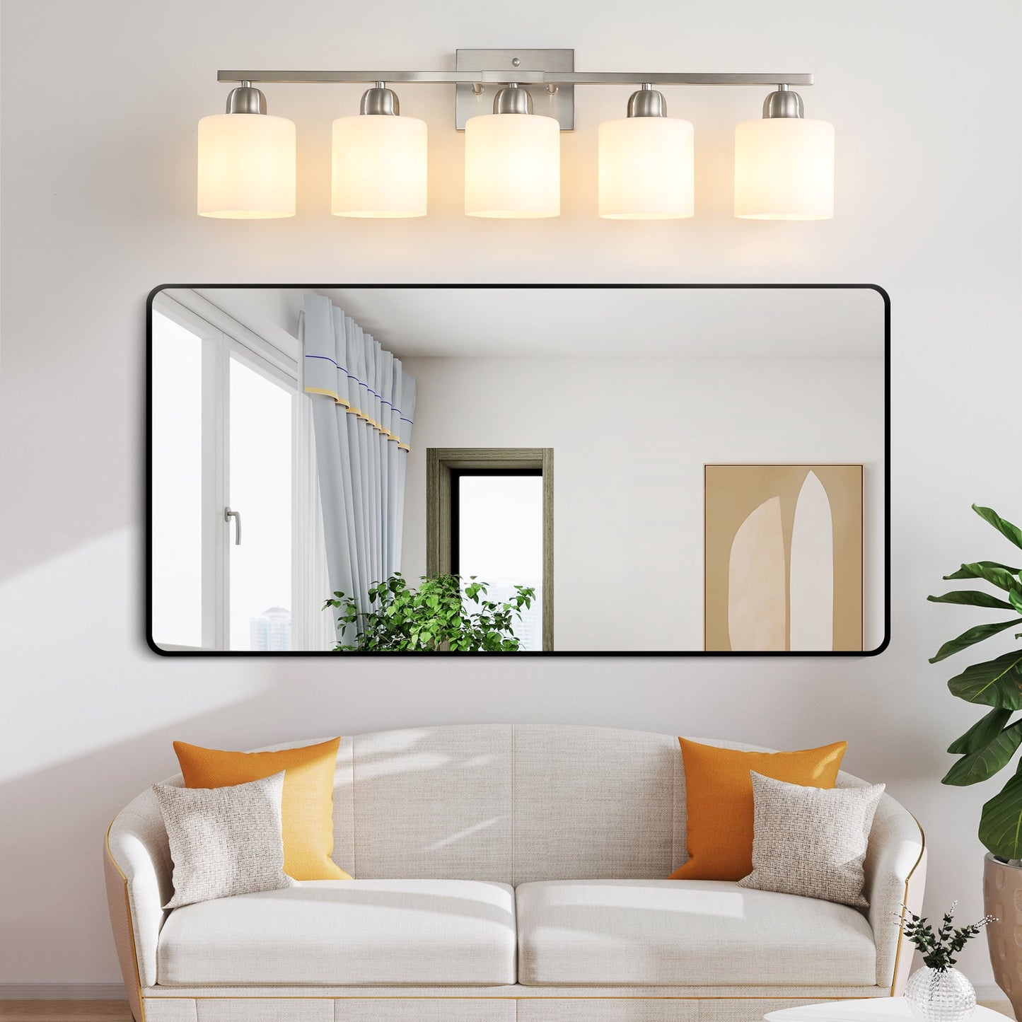 Miniyam 31.5 in 5 Light Chrome Vanity Light for Bathroom, Wall-Mounted Fixtures Over Mirror, E26, No Bulbs Included
