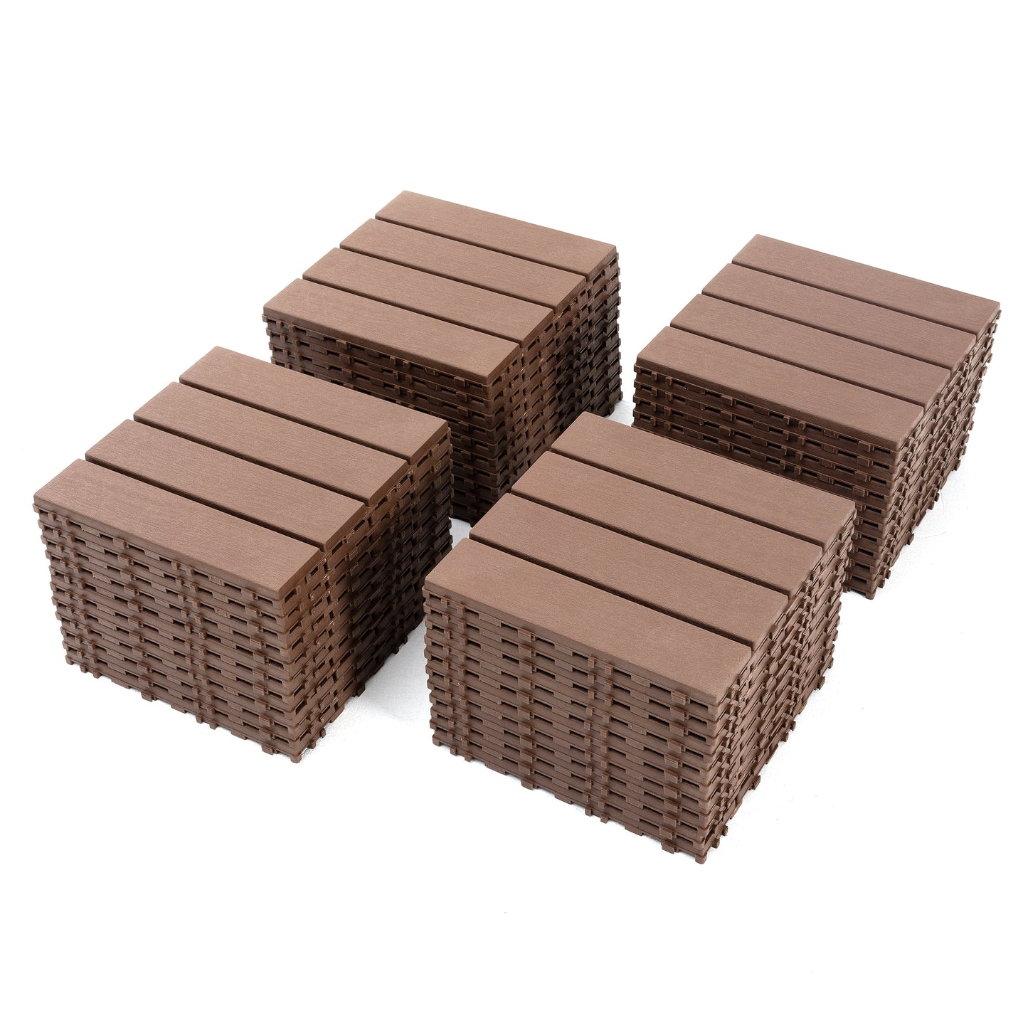 Miniyam 44-Pack Square 11.8"x11.8" Waterproof Deck Tiles, All-Weather, for Porch, Poolside, Brown(Straight line)