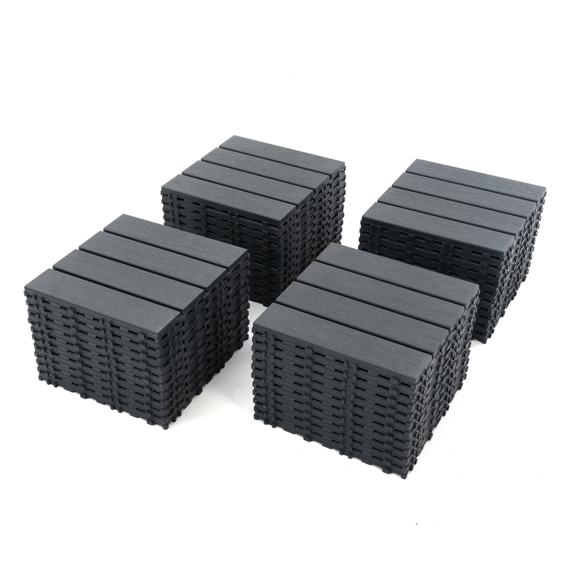 Miniyam 44-Pack Square 11.8"x11.8" Waterproof Deck Tiles, All-Weather, for Porch, Poolside, Gray(Straight line)