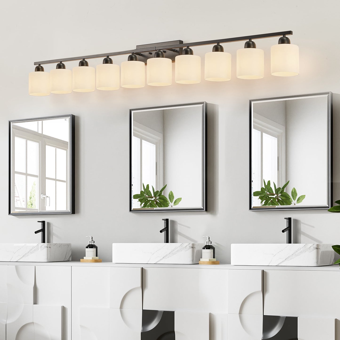 Miniyam 65 in 8 Light Black Vanity Light for Bathroom, Wall-Mounted Fixtures Over Mirror, E26, No Bulbs Included