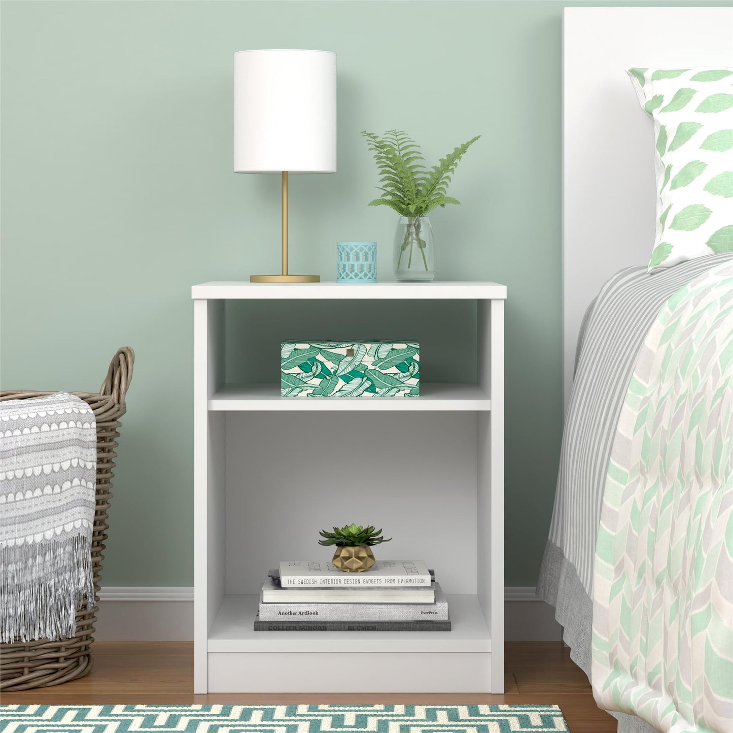 Mintazer Classic Nightstand with Storage Shelf, Modern Bedside Table for Bedroom & Guest Room, White