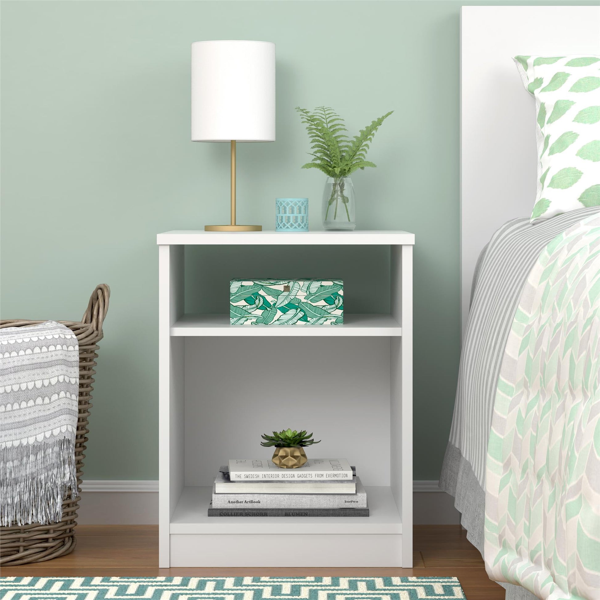 Mintazer Classic Nightstand with Storage Shelf, Modern Bedside Table for Bedroom & Guest Room, White