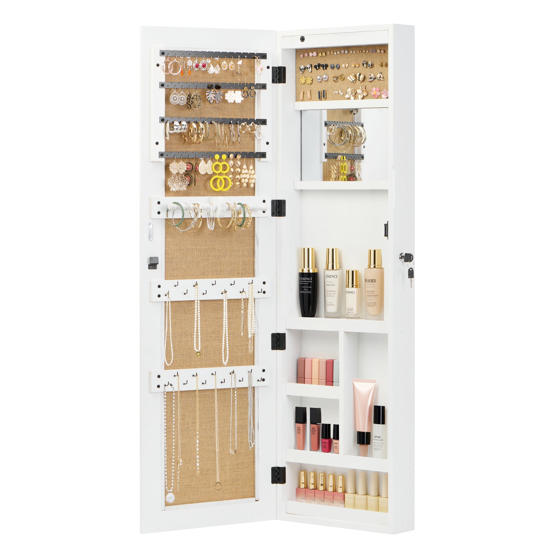 Mintazer Full-Length Mirror Jewelry Cabinet Armoire with LED Lighting & Storage, 2-in-1 Wall/Door Mount Lockable Jewelry Armoire Organizer, White