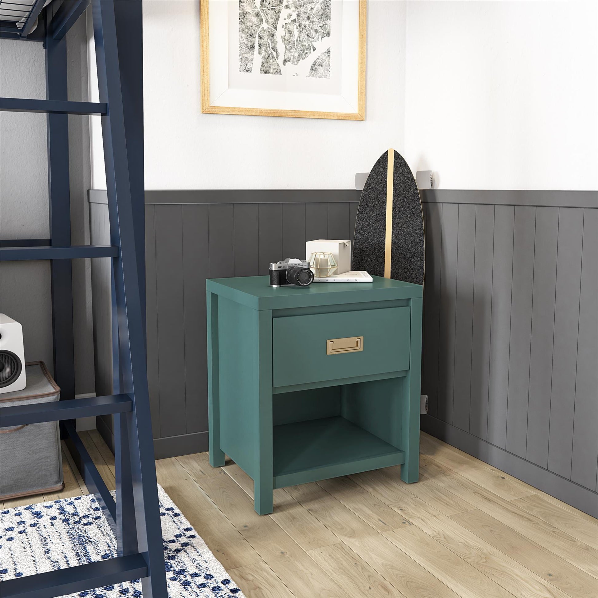 Mintazer Modern Nightstand with Drawer & Storage, Bedside Table for Kids Adult Bedrooms, Green