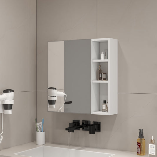 Mintazer Wall-Mounted Mirror Cabinet with Storage Shelves, Bathroom Organizer with Mirror Door & Multi-Compartment, White