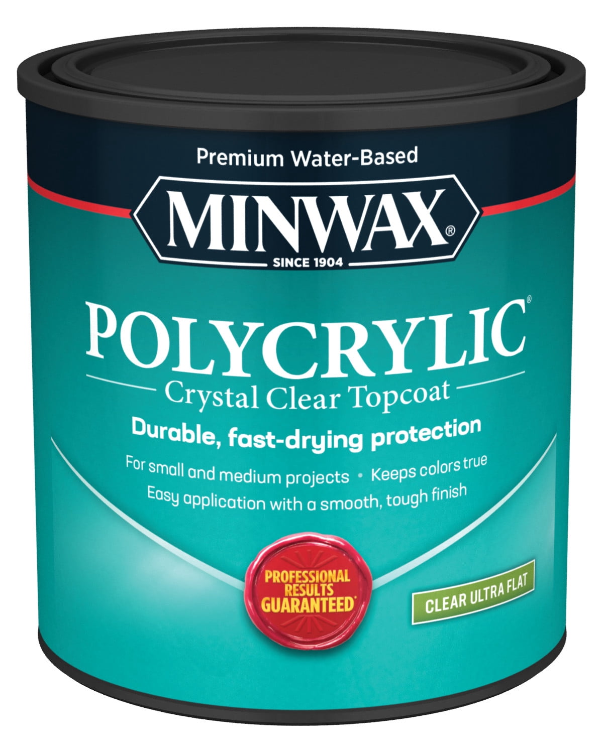Minwax Polycrylic Protective Finish, Clear Ultra Flat, Clear, 1 Quart