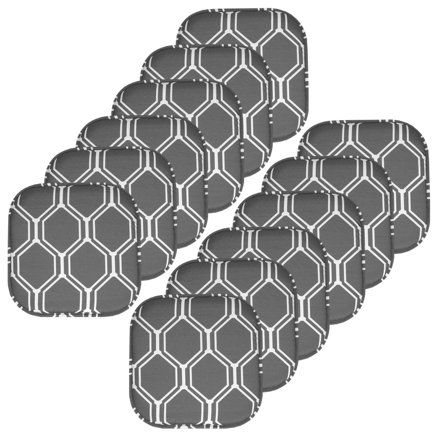 Mirage Hexagonal Print Memory Foam Chair Pads 12 Pack Gray/White