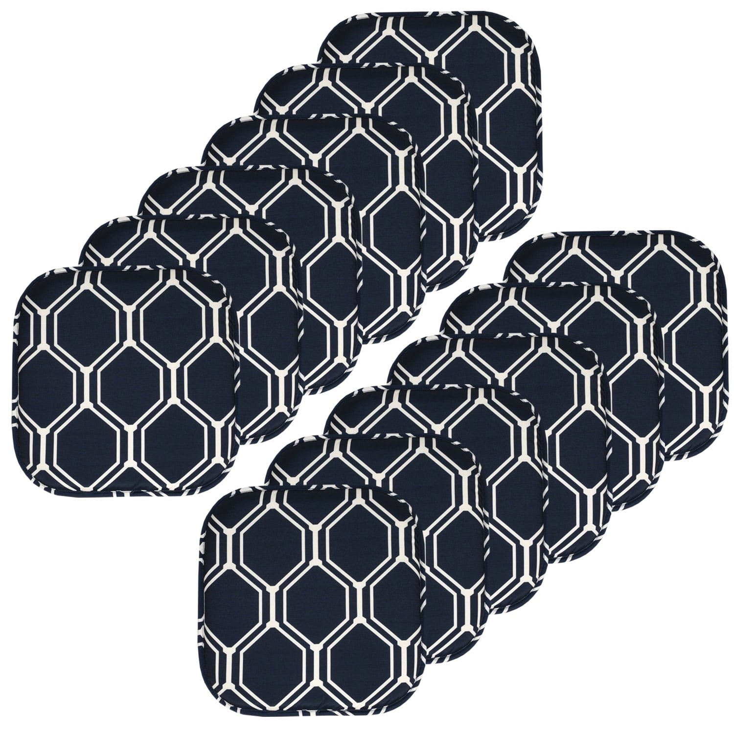 Mirage Hexagonal Print Memory Foam Chair Pads 12 Pack Navy/White