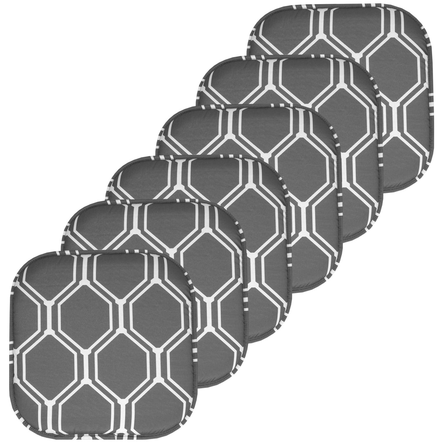 Mirage Hexagonal Print Memory Foam Chair Pads 6 Pack Gray/White