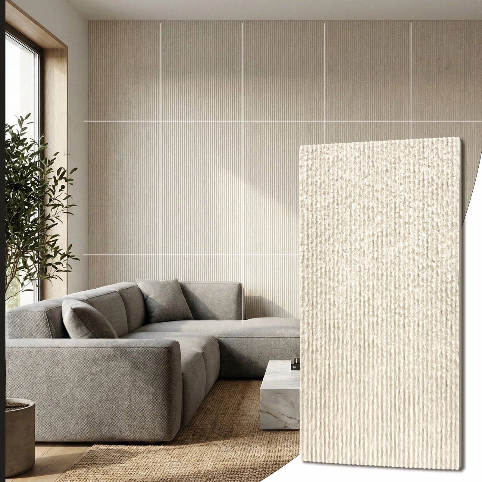 Mirrasia 4PCS 48"x 24" 3D Wall Decor Wall Panels Faux Stone Siding, Ivory White